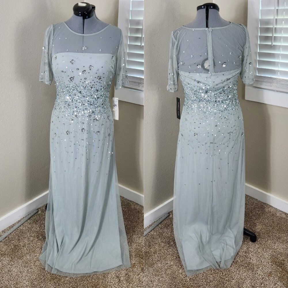 Papell Studio Beaded Illusion Gown Frosted Blue Size 12 AP2E209601 NWT